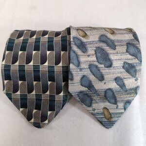 Bosa 2 Set 100% Italian Silk Men Neck Ties Geometric Pattern 90s Tan Brown Blue